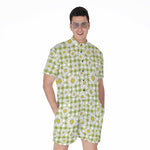 Green Tartan Daisy Pattern Print Men's Rompers