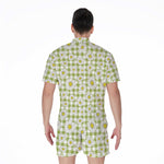 Green Tartan Daisy Pattern Print Men's Rompers