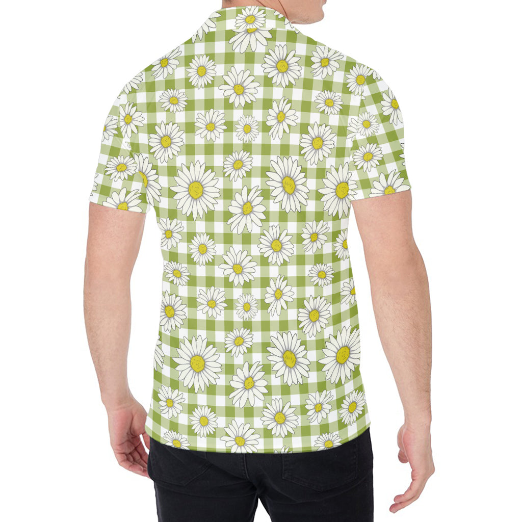 Green Tartan Daisy Pattern Print Men's Shirt