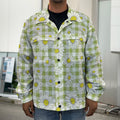 Green Tartan Daisy Pattern Print Men's Shirt Jacket