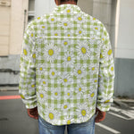 Green Tartan Daisy Pattern Print Men's Shirt Jacket
