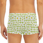 Green Tartan Daisy Pattern Print Men's Short Boxer Briefs