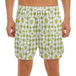 Green Tartan Daisy Pattern Print Men's Split Running Shorts
