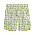 Green Tartan Daisy Pattern Print Men's Sports Shorts