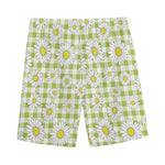 Green Tartan Daisy Pattern Print Men's Sports Shorts