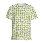 Green Tartan Daisy Pattern Print Men's Sports T-Shirt