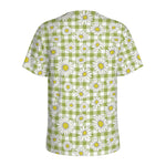 Green Tartan Daisy Pattern Print Men's Sports T-Shirt