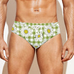 Green Tartan Daisy Pattern Print Men's Swim Briefs