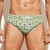 Green Tartan Daisy Pattern Print Men's Swim Briefs