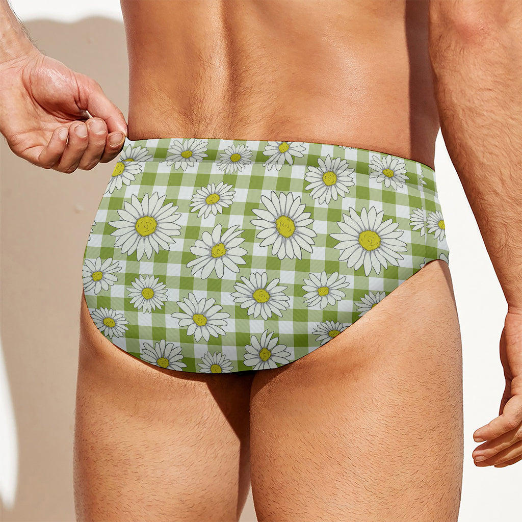 Green Tartan Daisy Pattern Print Men's Swim Briefs