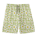Green Tartan Daisy Pattern Print Men's Swim Trunks