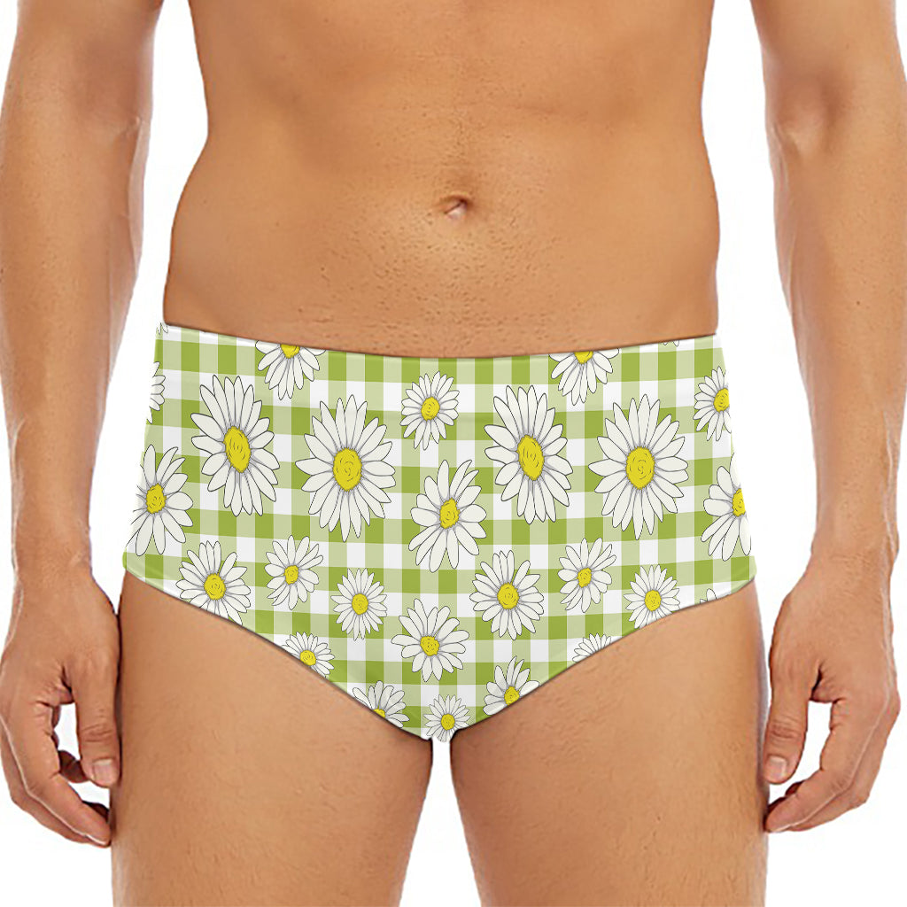 Green Tartan Daisy Pattern Print Men's Triangle Swim Briefs