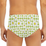 Green Tartan Daisy Pattern Print Men's Triangle Swim Briefs