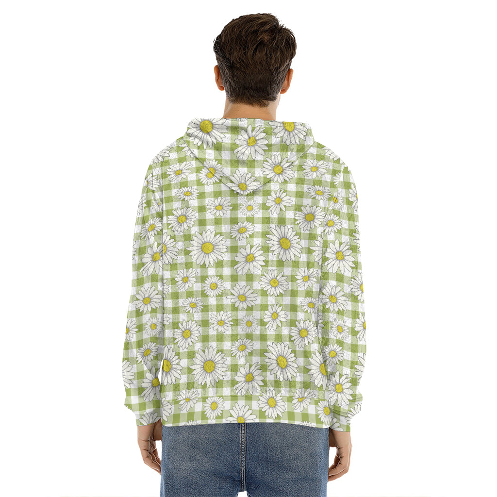 Green Tartan Daisy Pattern Print Men's Velvet Pullover Hoodie