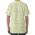 Green Tartan Daisy Pattern Print Men's Velvet T-Shirt