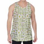 Green Tartan Daisy Pattern Print Men's Velvet Tank Top