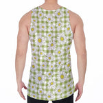 Green Tartan Daisy Pattern Print Men's Velvet Tank Top