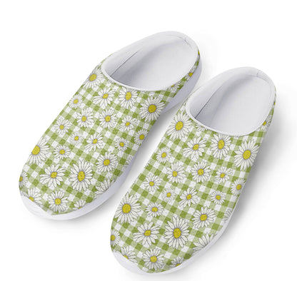 Green Tartan Daisy Pattern Print Mesh Casual Shoes