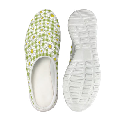 Green Tartan Daisy Pattern Print Mesh Casual Shoes