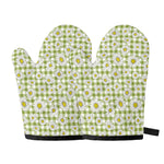 Green Tartan Daisy Pattern Print Oven Mitts