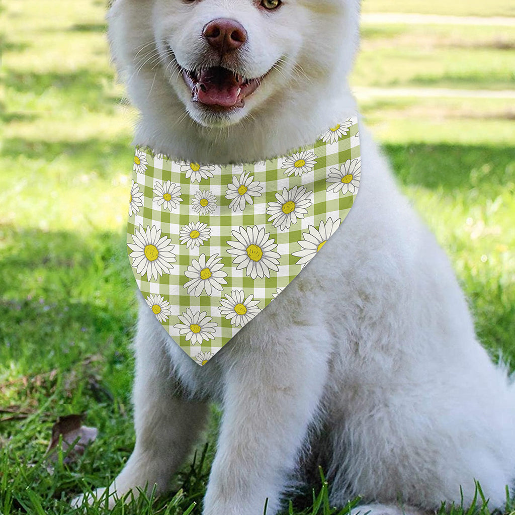 Green Tartan Daisy Pattern Print Over The Collar Dog Bandana