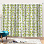 Green Tartan Daisy Pattern Print Pencil Pleat Curtains