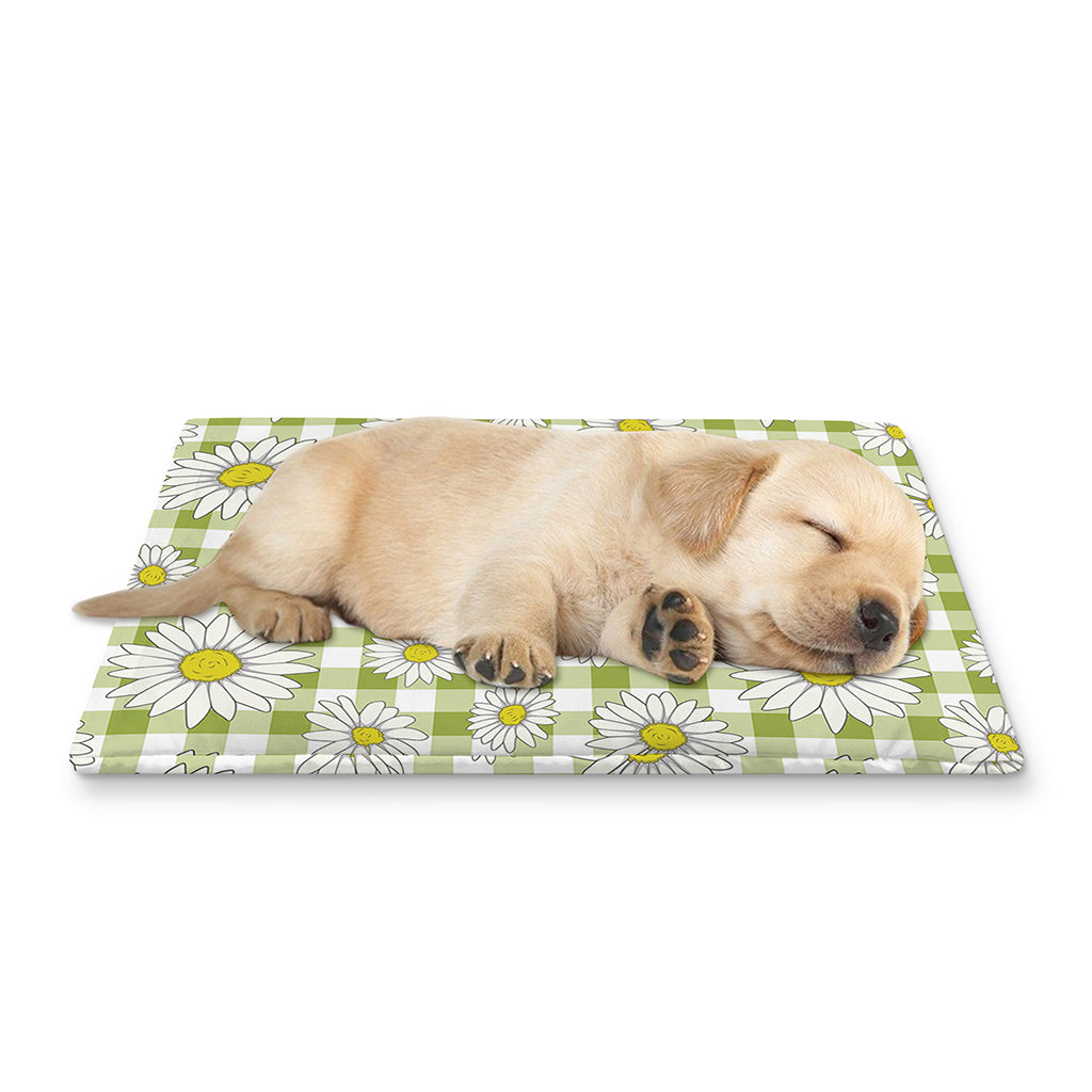 Green Tartan Daisy Pattern Print Pet Cooling Mat Cover