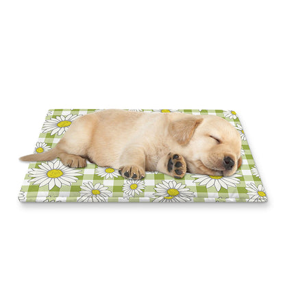 Green Tartan Daisy Pattern Print Pet Cooling Mat Cover