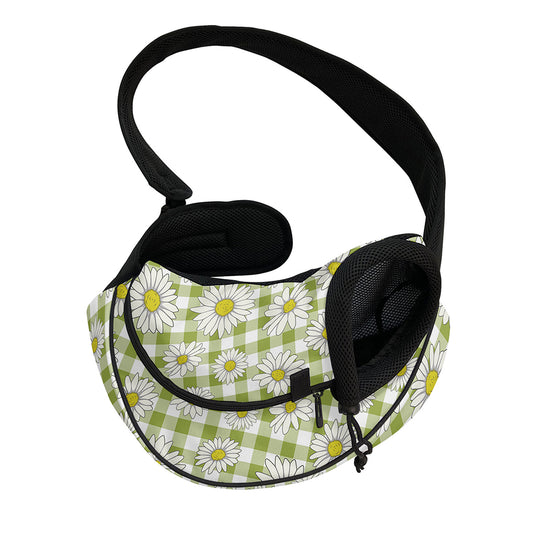 Green Tartan Daisy Pattern Print Pet Sling Carrier