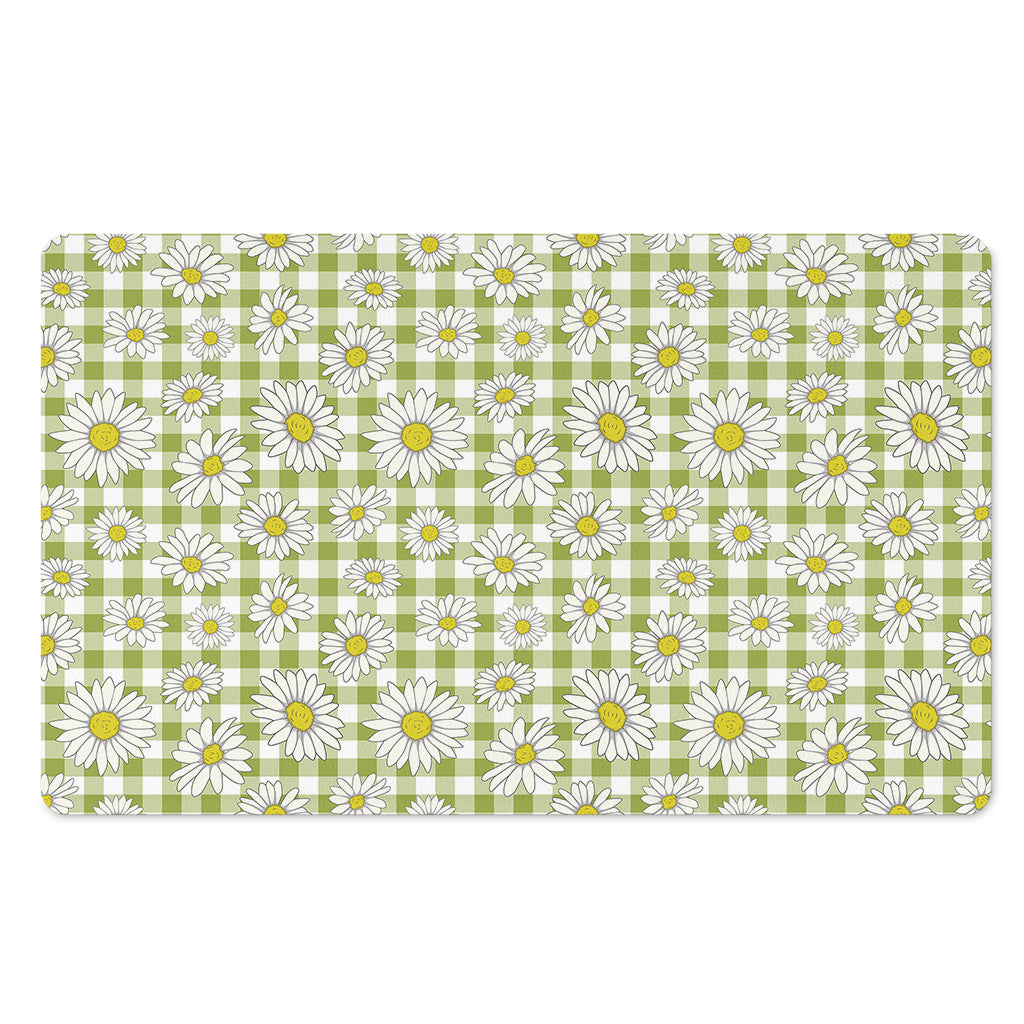 Green Tartan Daisy Pattern Print Polyester Doormat