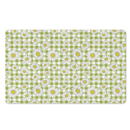 Green Tartan Daisy Pattern Print Polyester Doormat
