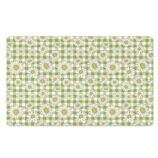 Green Tartan Daisy Pattern Print Polyester Doormat