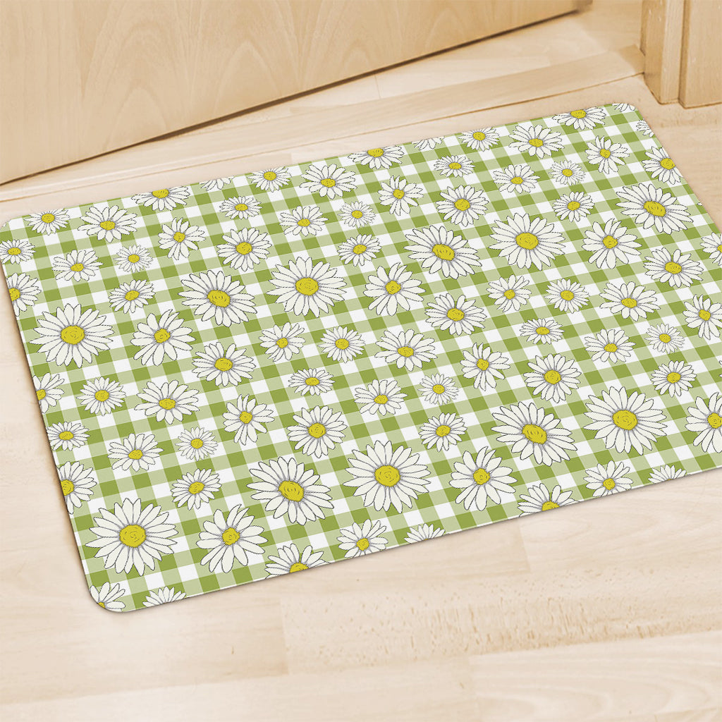 Green Tartan Daisy Pattern Print Polyester Doormat