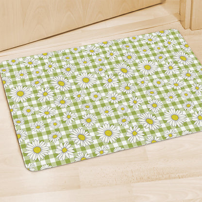 Green Tartan Daisy Pattern Print Polyester Doormat