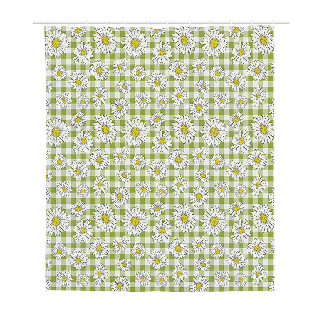 Green Tartan Daisy Pattern Print Polyester Shower Curtain