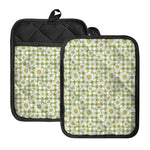 Green Tartan Daisy Pattern Print Pot Holders With Pocket