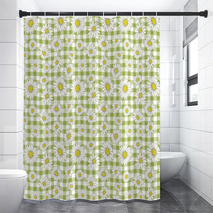 Green Tartan Daisy Pattern Print Premium Shower Curtain