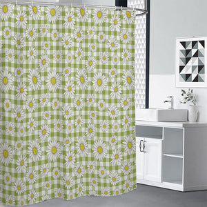 Green Tartan Daisy Pattern Print Premium Shower Curtain