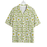 Green Tartan Daisy Pattern Print Rayon Hawaiian Shirt