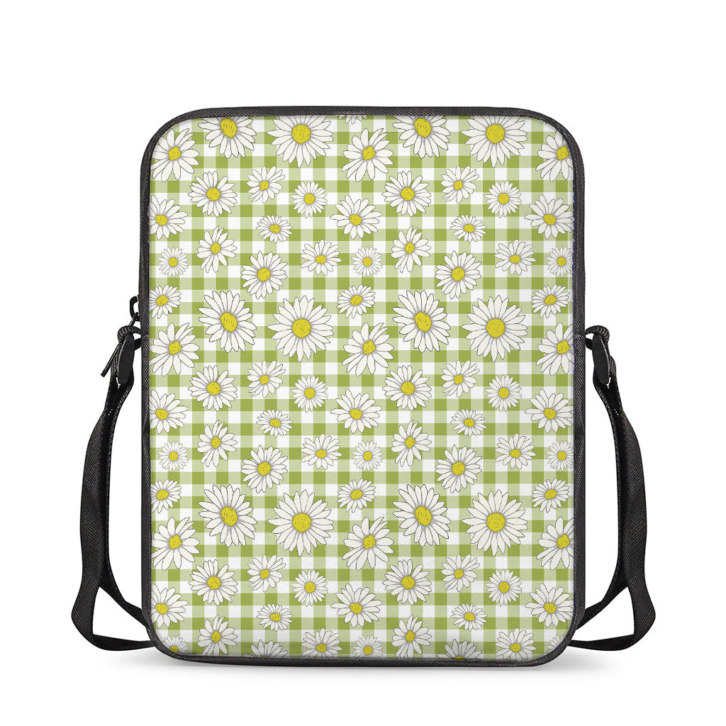 Green Tartan Daisy Pattern Print Rectangular Crossbody Bag