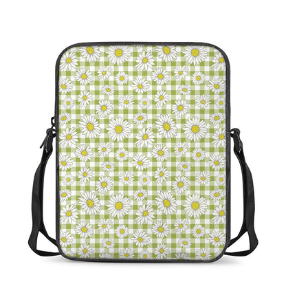 Green Tartan Daisy Pattern Print Rectangular Crossbody Bag
