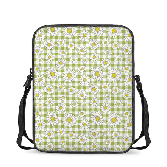 Green Tartan Daisy Pattern Print Rectangular Crossbody Bag