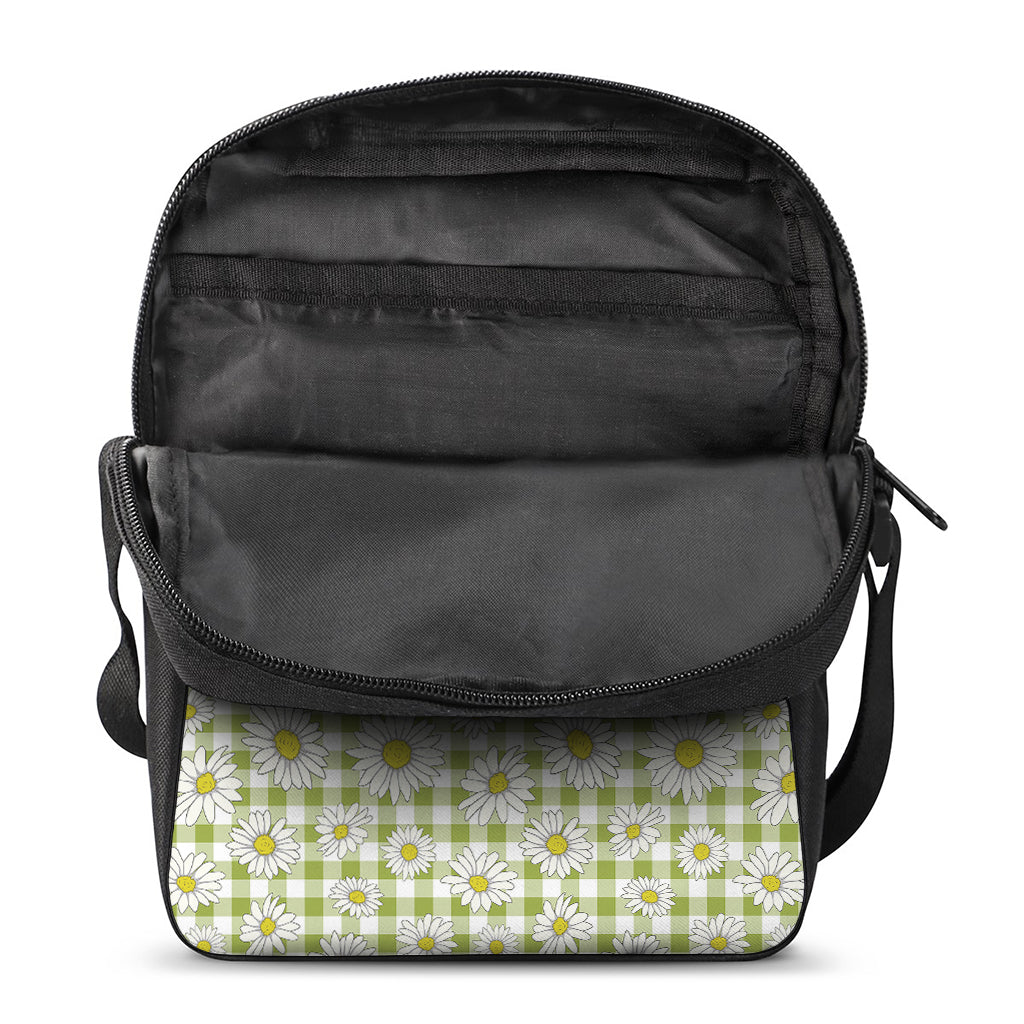 Green Tartan Daisy Pattern Print Rectangular Crossbody Bag