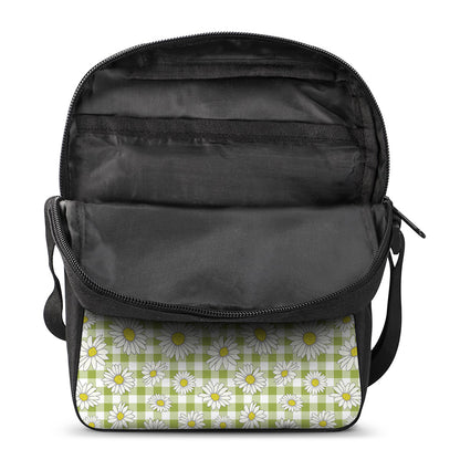 Green Tartan Daisy Pattern Print Rectangular Crossbody Bag