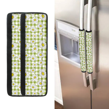 Green Tartan Daisy Pattern Print Refrigerator Handle Covers