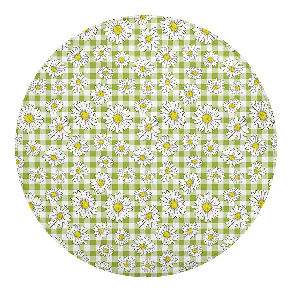 Green Tartan Daisy Pattern Print Round Blanket