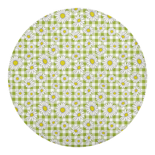 Green Tartan Daisy Pattern Print Round Blanket