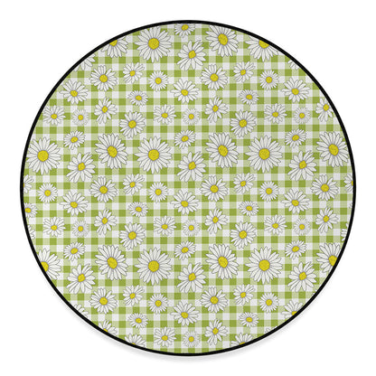 Green Tartan Daisy Pattern Print Round Floor Mat