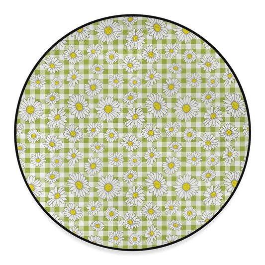 Green Tartan Daisy Pattern Print Round Floor Mat