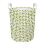 Green Tartan Daisy Pattern Print Round Laundry Basket
